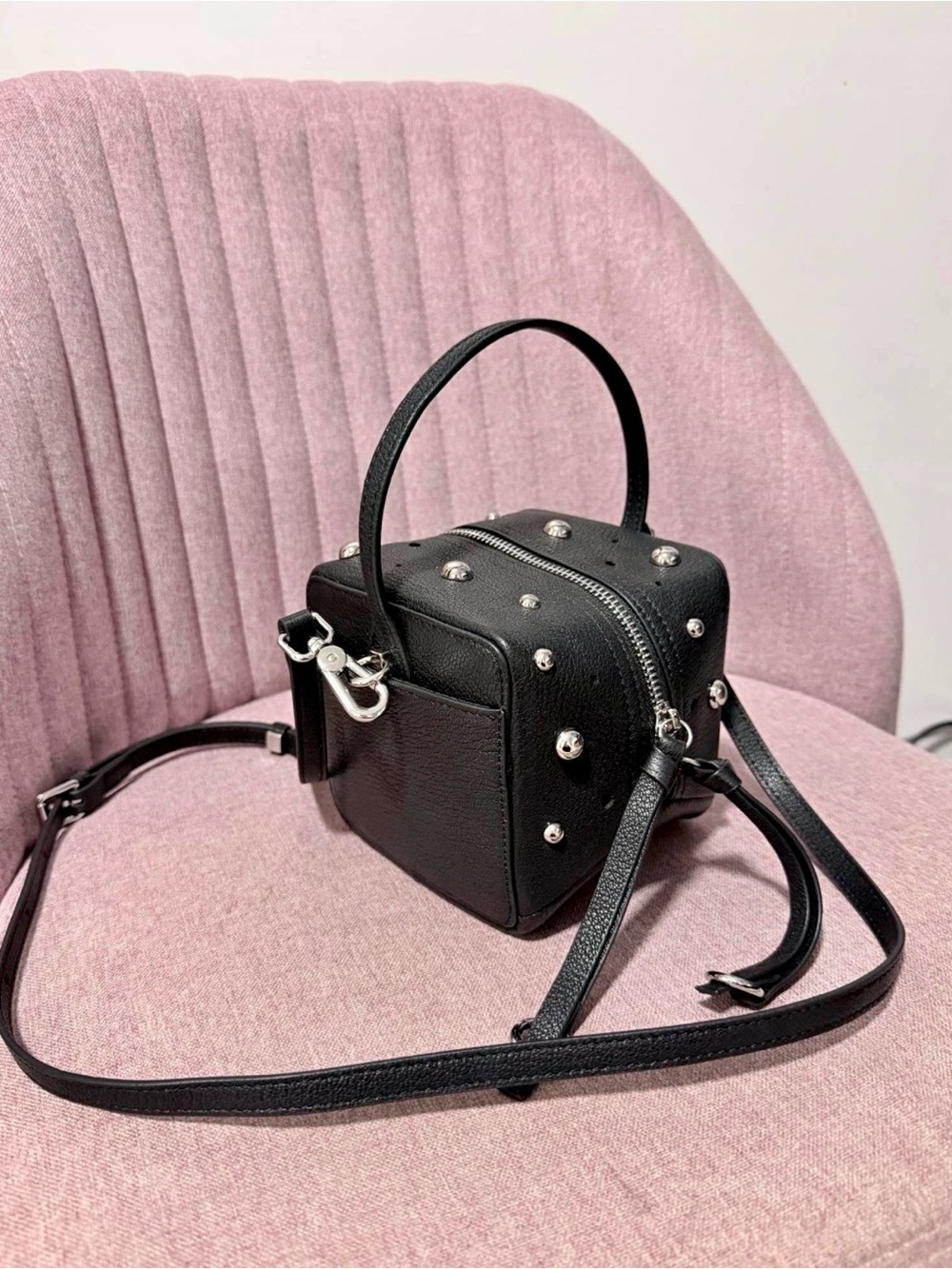 Nivv The Midnight Cube · Studded Sheepskin Leather Box Bag